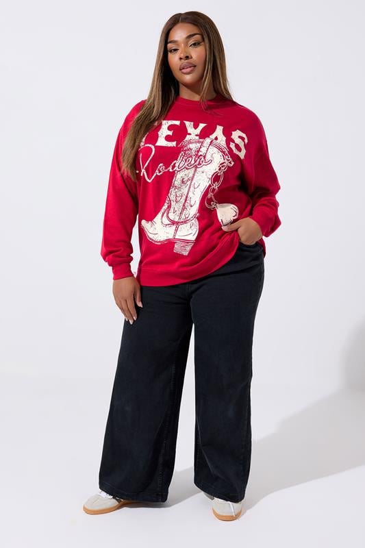 LIMITED COLLECTION Plus Size Red 'Texas Rodeo' Graphic Boot Sweatshirt | Yours Clothing 1