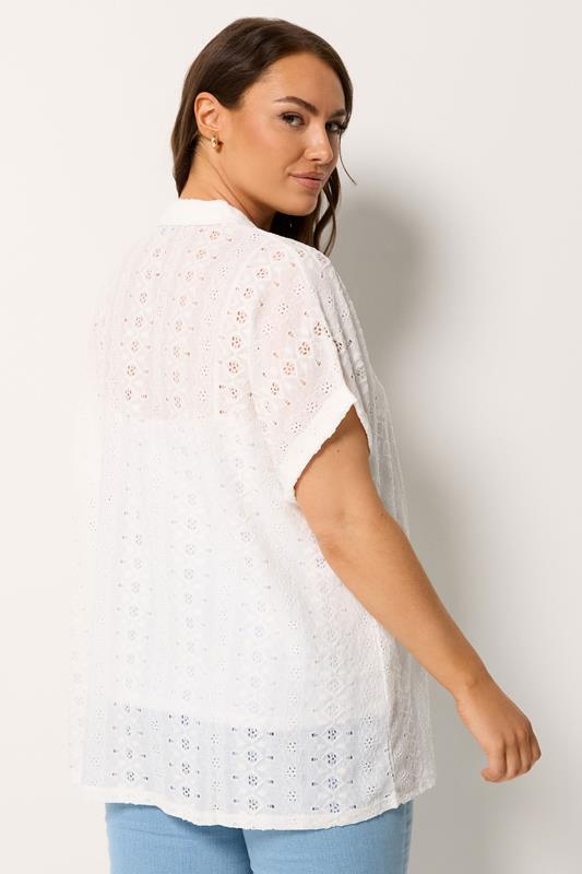 YOURS Plus Size White Broderie Anglaise Grown-On Sleeve Shirt  | Yours Clothing 4