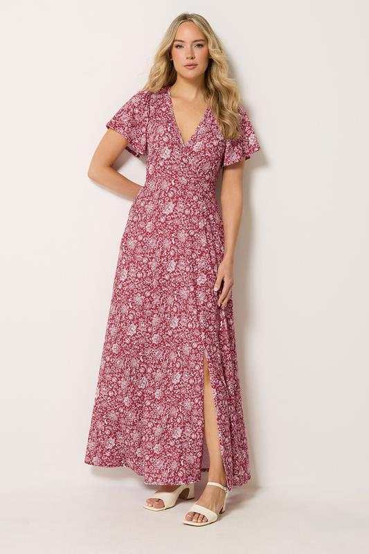 LTS Tall Women's Burgundy Red Paisley Wrap Maxi Dress | Long Tall Sally 1