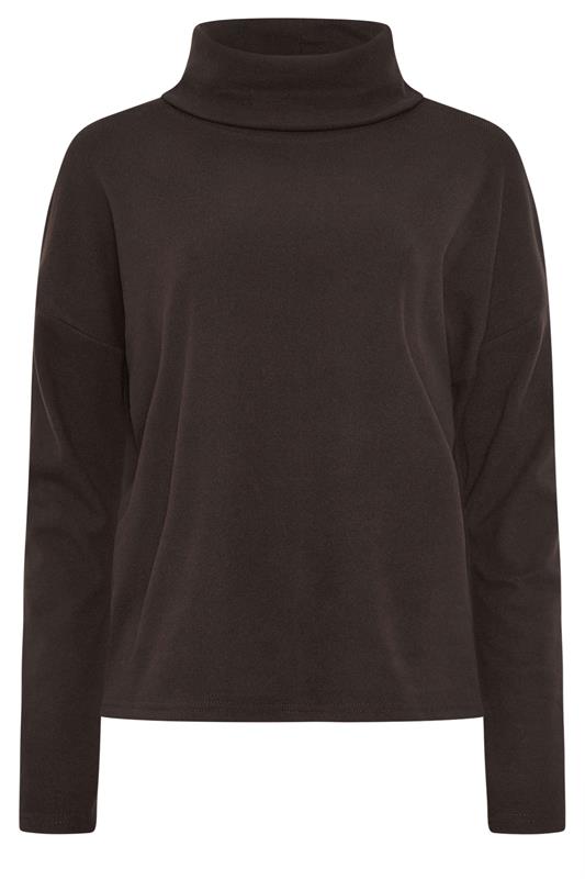 LTS Tall Women's Chocolate Brown Roll Neck Brushed Ribbed Top | Long Tall Sally 5