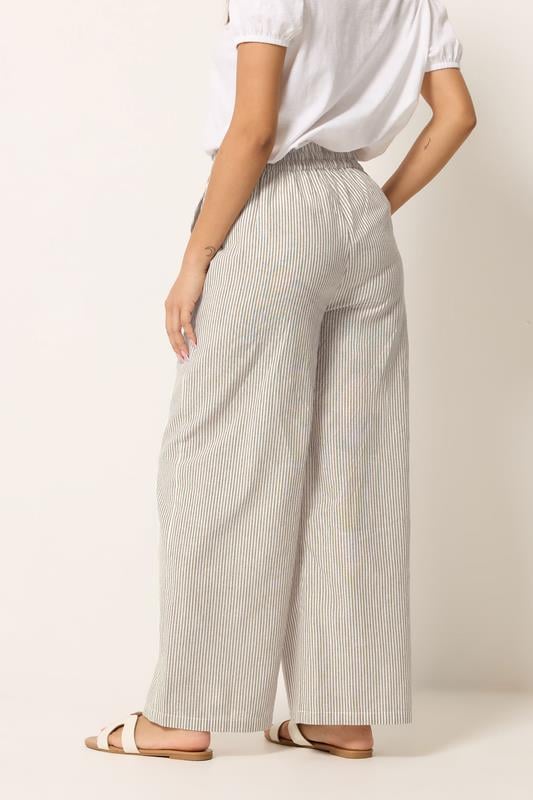 M&Co Natural Brown Stripe Wide Leg Cotton Trousers | M&Co  2