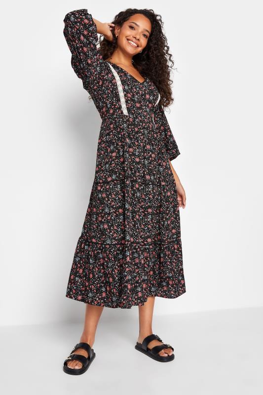 M&Co Black Floral Print Crochet Trim Maxi Dress | M&Co 3