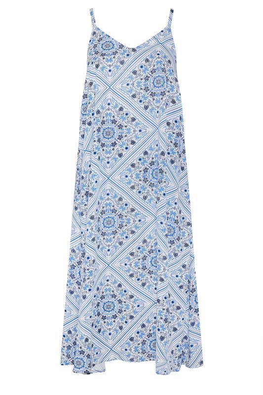 YOURS Plus Size Blue Tile Print Throw On Maxi Dress | Yours Clothing 7