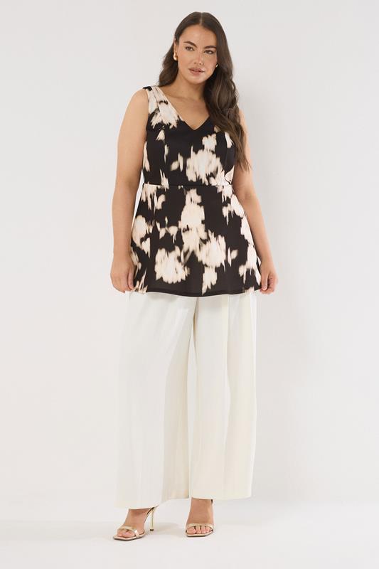 EVANS Plus Size Black Blurred Floral Peplum Occasion Top | Evans  1