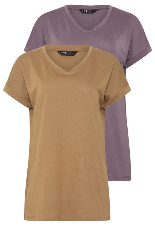 LTS Tall 2 PACK Pink & Natural Brown V-Neck T-Shirts