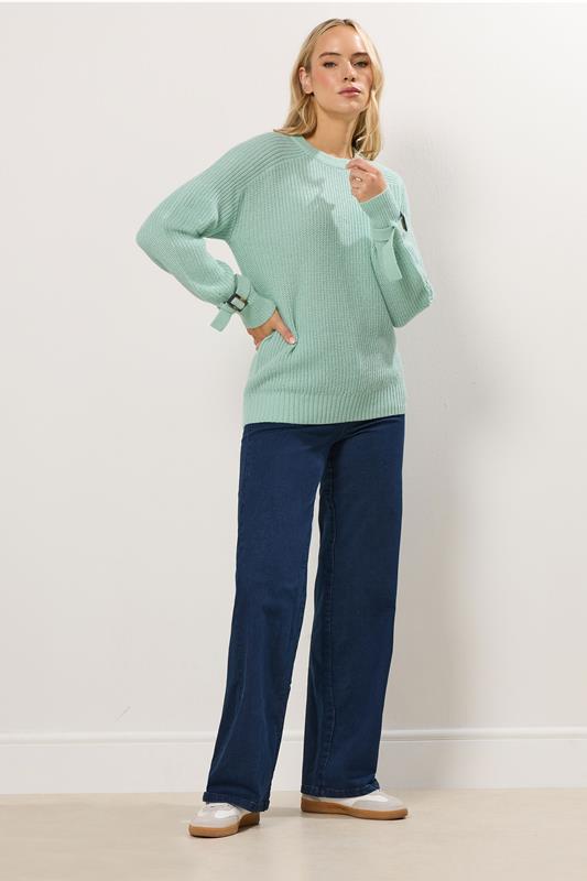 LTS Tall Green Knitted Buckle Sleeve Jumper | Long Tall Sally 1