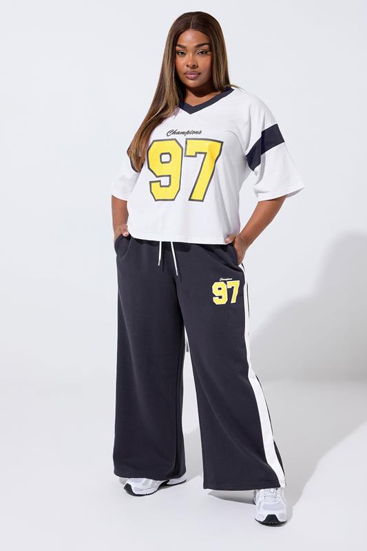 LIMITED COLLECTION Plus Size White '97' Slogan Varsity T-Shirt | Yours Clothing 1