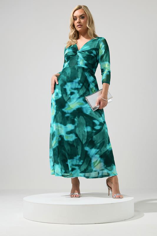 YOURS LONDON Plus Size Green Abstract Knot Front Dress | Yours Clothing 1
