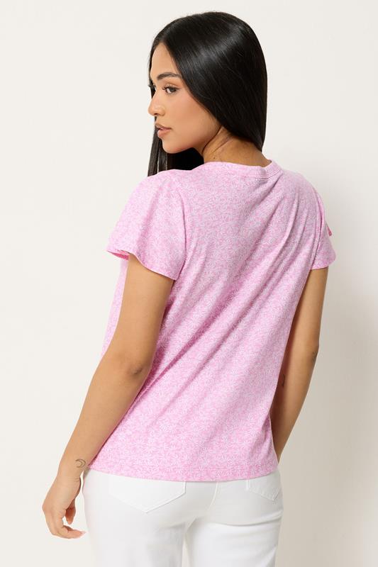 M&Co Petite Pink Ditsy Floral Cotton Frill Sleeve Blouse | M&Co 2