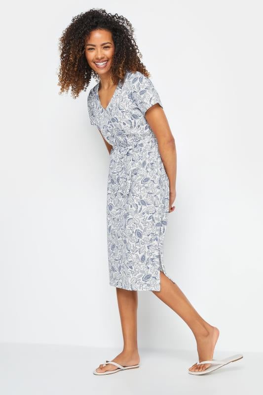 Women's  M&Co White & Blue Floral Print Short Sleeve Dress