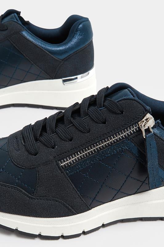 Navy Blue Quilted Wedge Trainer In Wide E Fit | Yours Clothing 5