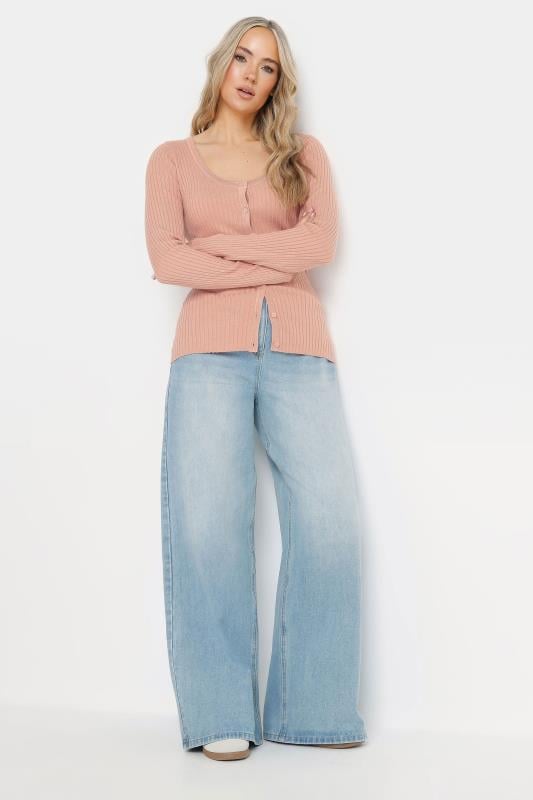 LTS Tall Blush Pink Ribbed Scallop Hemline Cardigan | Long Tall Sally 1