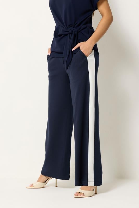  M&Co Petite Navy Blue Side Stripe Wide Leg Trousers