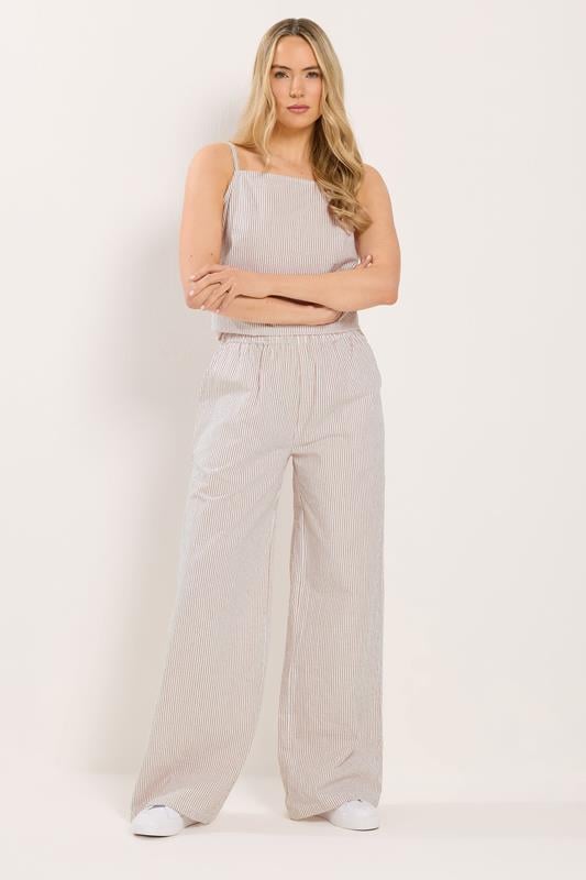 LTS Tall Camel Brown Stripe Cotton Wide Leg Trousers