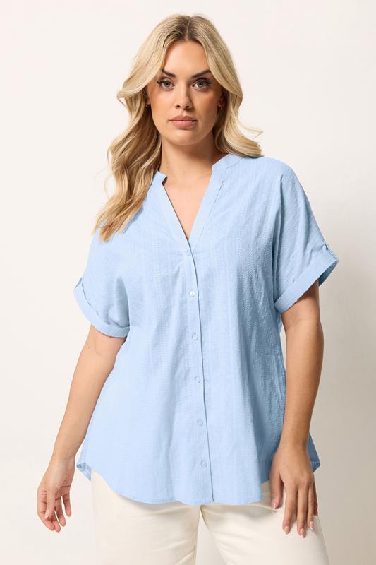 YOURS Curve Blue Dobby Textured Blouse