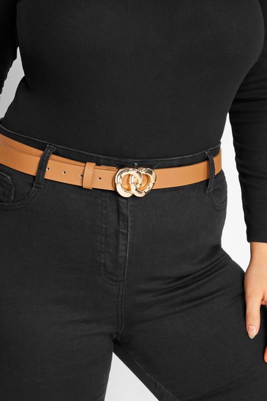 Plus Size  Yours Tan Brown Double Ring Buckle Belt