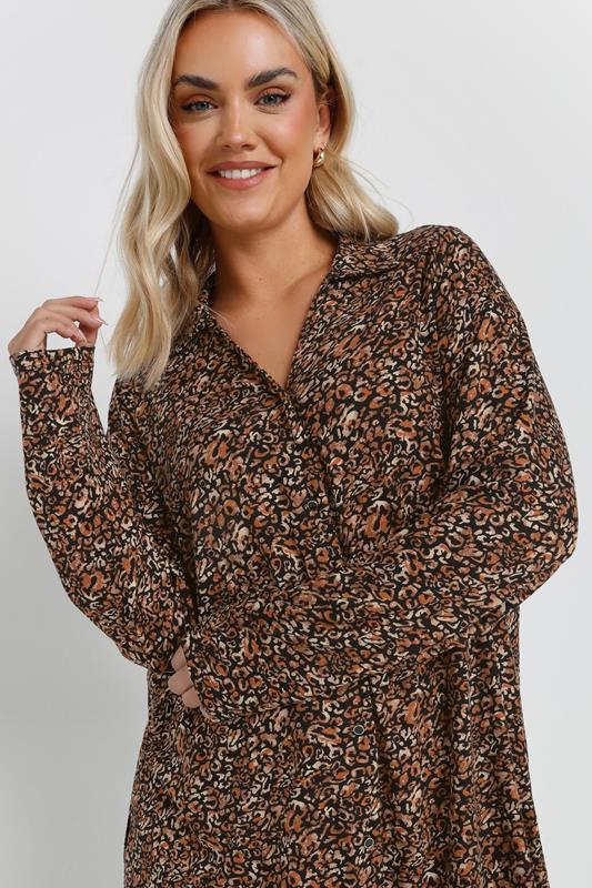 YOURS Plus Size Brown Jersey Leopard Print Shirt | Yours Clothing 4