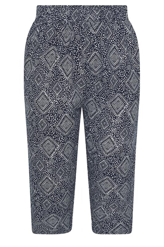 YOURS Plus Size Navy Blue Geometric Cool Cotton Cropped Trousers | Yours Clothing 5