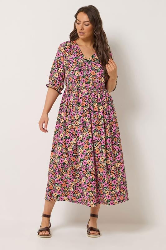 YOURS Curve Pink Floral Raglan Sleeve Dress