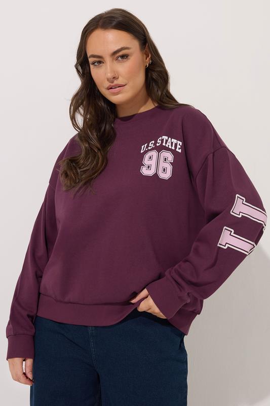  YOURS Curve Red 'Illinois' Back Print Sweatshirt