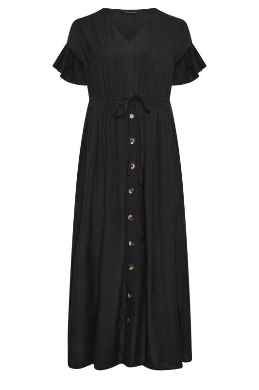 LIMITED COLLECTION Plus Size Black Frill Sleeve Linen Maxi Dress | Yours Clothing 7