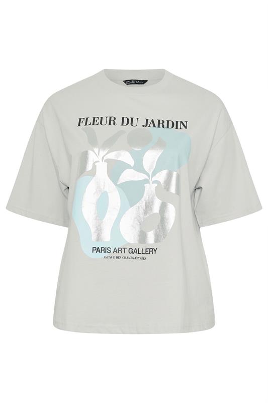 LIMITED COLLECTION Plus Size Grey 'Fleur Du Jardin' Foil Detail T-Shirt | Yours Clothing 5