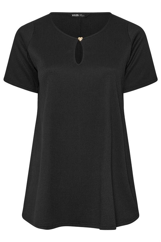 YOURS Plus Size Black Textured Keyhole Detail Top | Yours Clothing 5