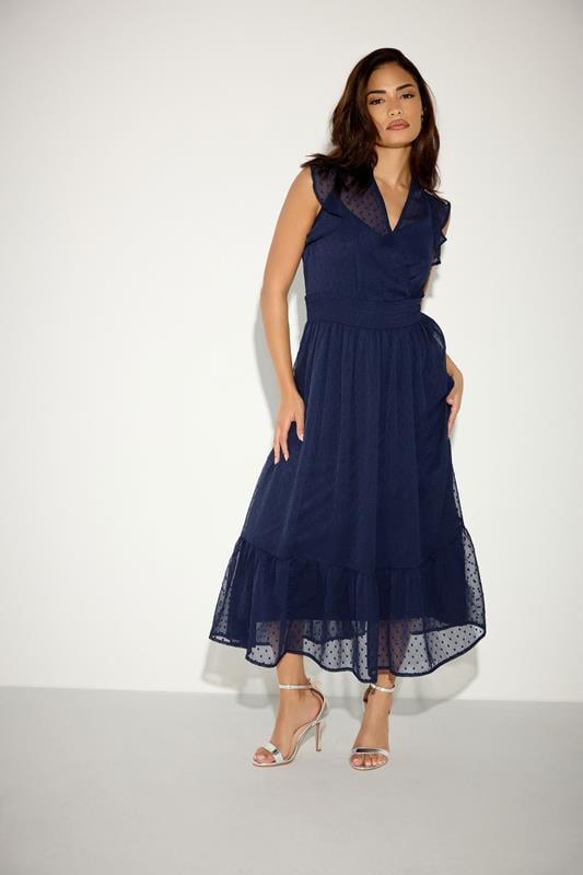 PixieGirl Petite Navy Blue Dobby Maxi Dress