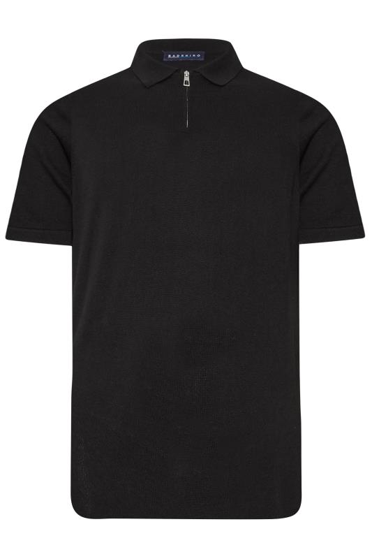 BadRhino Big & Tall Black Knitted Short Sleeve Zip Polo Shirt | BadRhino 2