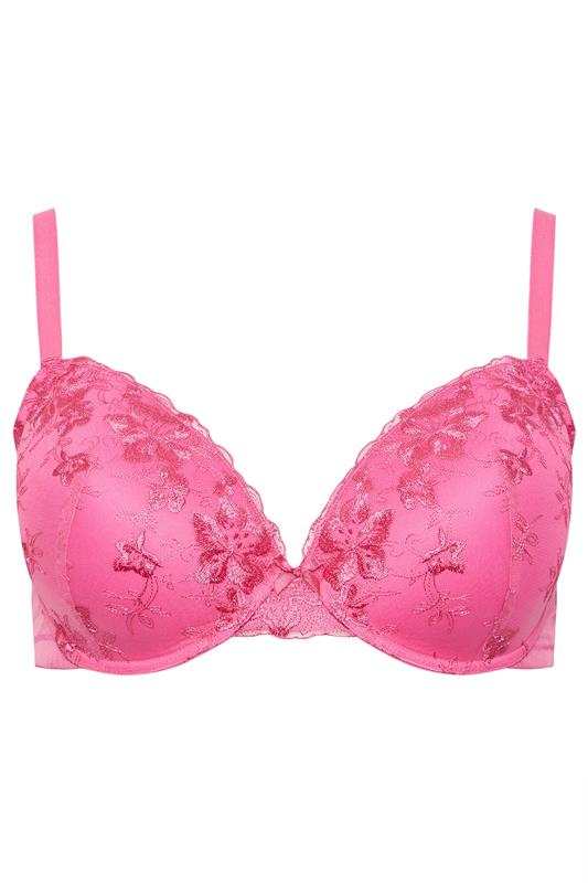 YOURSET 2 PACK Plus Size Black & Pink Floral Lace Embroidered Padded Bras | Yours Clothing 8