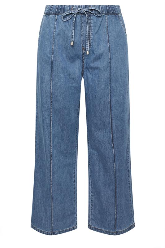 YOURS Plus Size Mid Blue Seam Front Wide Leg Jeans | Yours Clothing 5
