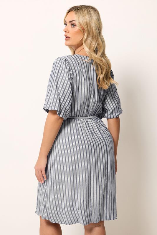 YOURS Plus Size Blue Stripe Puff Ball Wrap Dress | Yours Clothing 2