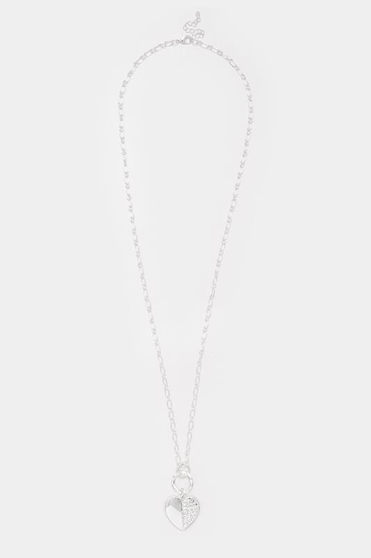 Silver Tone Diamante Chain Heart Necklace | Yours Clothing 1