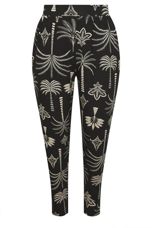 YOURS Plus Size Black Palm Print Balloon Trousers | Yours Clothing 5