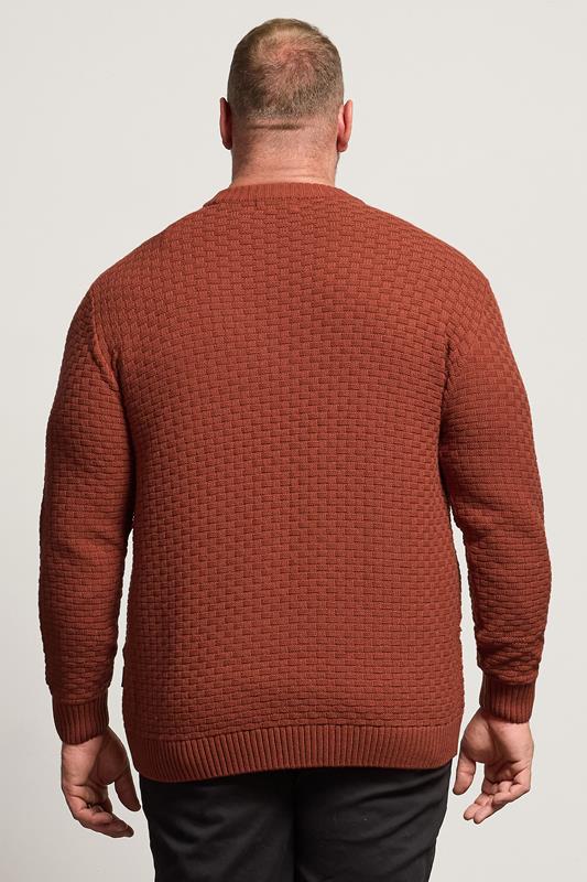 BadRhino Big & Tall Burnt Red Textured Crew Neck Knitted Jumper | BadRhino 2