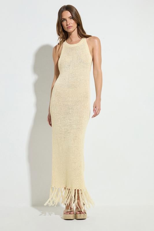 STAR Natural Brown Knitted Tassel Trim Midaxi Dress | StarByJM 5