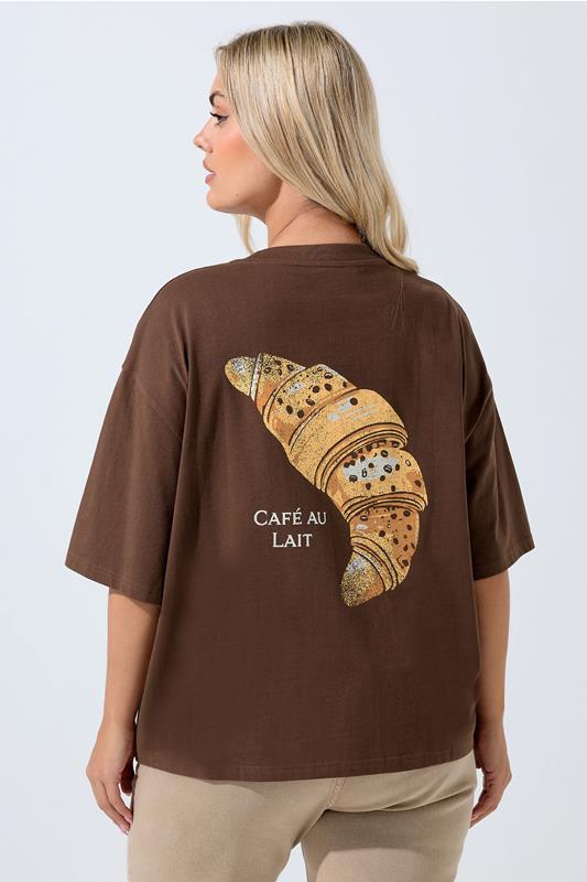 LIMITED COLLECTION Plus Size Chocolate Brown 'Café Paris' Slogan T-Shirt | Yours Clothing 2