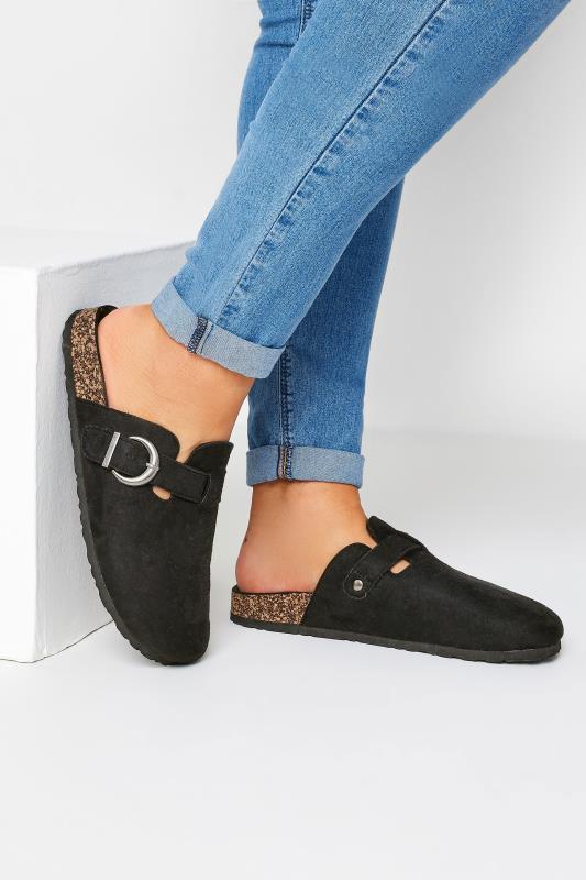 Plus Size  Yours Black Faux Suede Clogs In Extra Wide EEE Fit