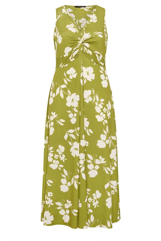 EVANS Plus Size Chartreuse Floral Print Knot Front Maxi Dress | Evans 5
