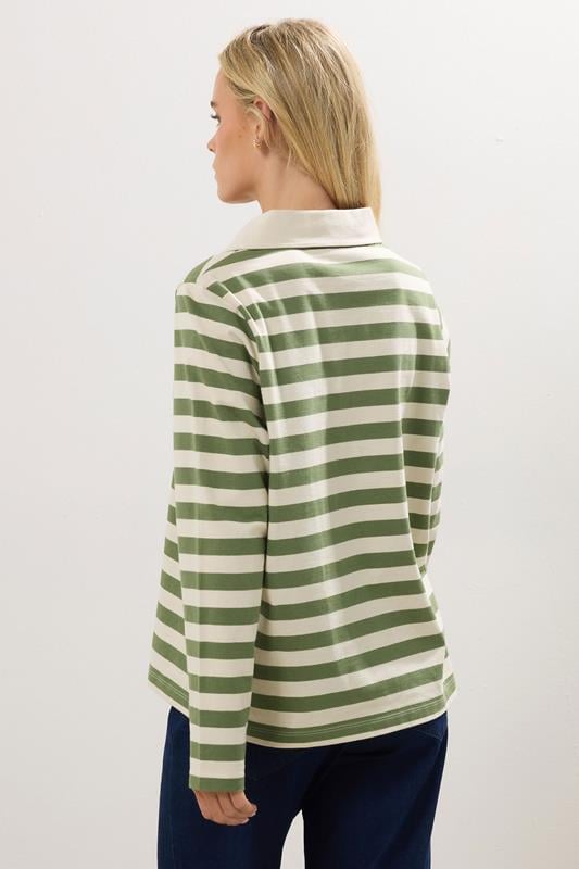 M&Co Petite Green & White Stripe Cotton Polo Shirt | M&Co 4