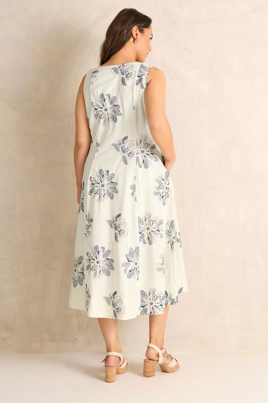 EVANS Plus Size Cream Embroidered Floral Linen Midi Dress | Evans 4