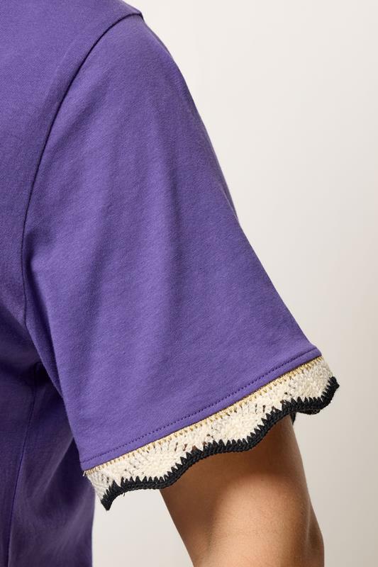 YOURS Plus Size Purple Metallic Crochet Trim T-Shirt | Yours Clothing 4