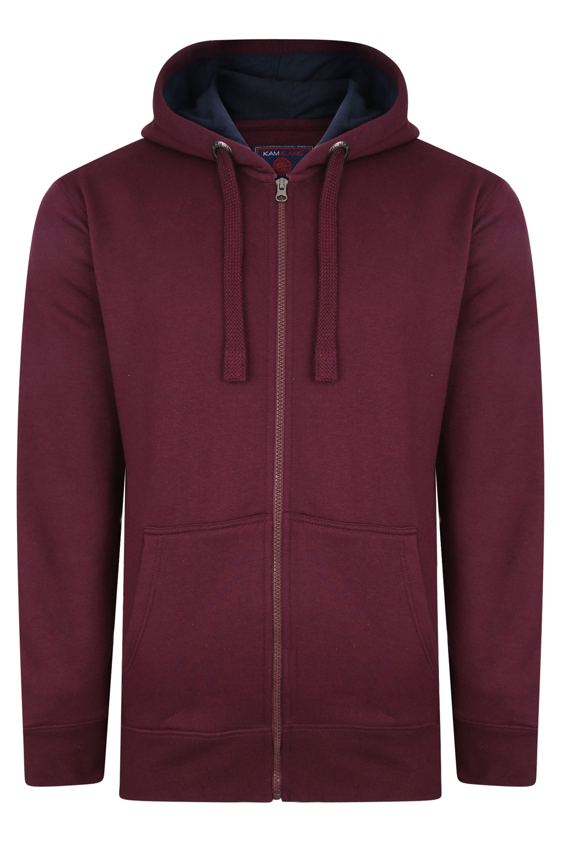 KAM Big & Tall Burgundy Zip Through Hoodie | BadRhino 2