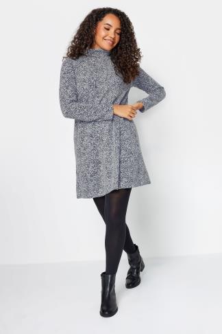 M&Co Grey Animal Print Roll Neck Tunic Jumper Dress | M&Co