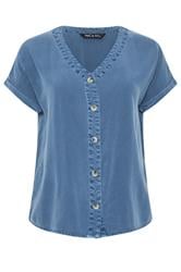 M&Co Denim Blue Button Front Blouse | M&Co 5