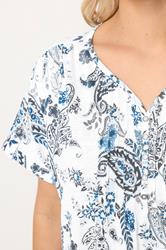 YOURS Plus Size Navy Blue Paisley Pintuck Short Sleeve Top | Yours Clothing 4