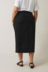 EVANS Plus Size Black Split Hem Denim Midi Skirt | Evans 4