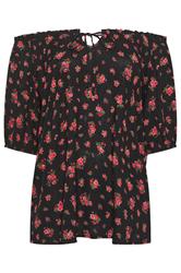 YOURS Plus Size Black Ditsy Floral Bardot Top | Yours Clothing 6