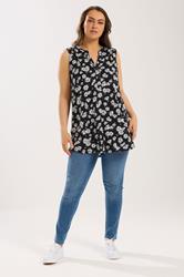 YOURS Plus Size Black Daisy Floral Sleeveless Blouse | Yours Clothing 1