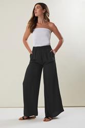 LTS Tall Black Matt Satin Wide Leg Trousers | Long Tall Sally 1